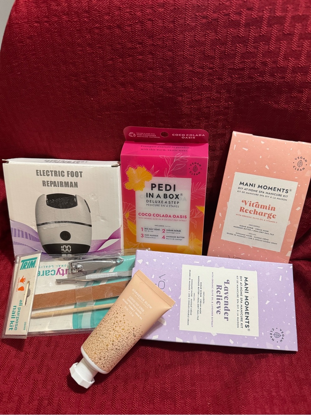 Voesh Pedi Box, 2 pack of Mani moments, Electric Foot Repairman and Nail kit